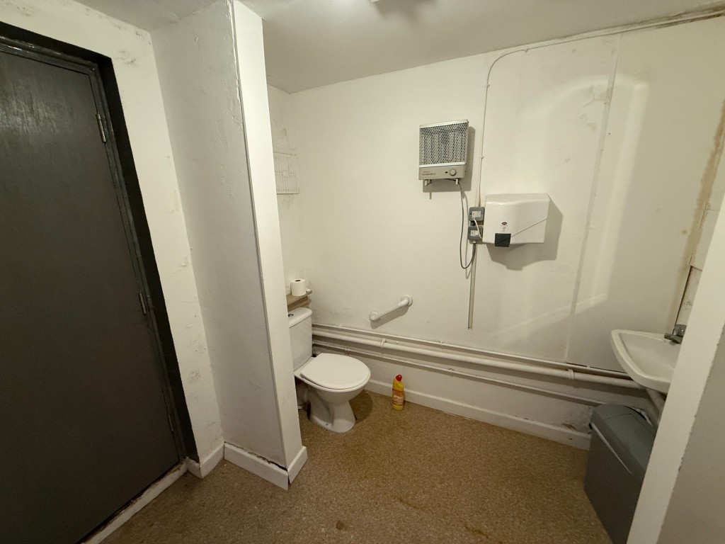 Lot: 37 - COMMERCIAL PROPERTY WITH SELF-CONTAINED SPLIT LEVEL FLAT ABOVE - Shop cloakroom WC with door to rear yard